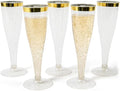 Prestee Set of 24 Plastic Champagne Flutes with Gold Rim - 4.5 oz - Shatterproof Disposable Glasses for Weddings, Cocktail Parties, and Outdoor Celebrations