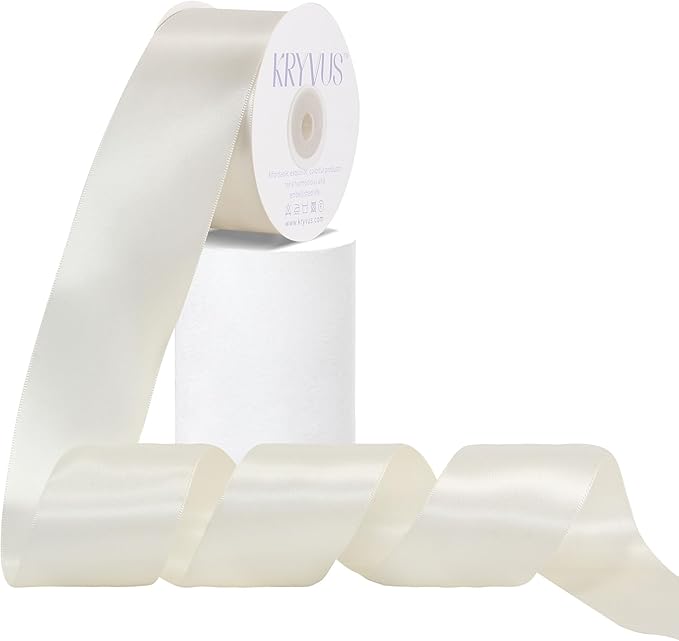 Antique White Satin Ribbon, Double Faced 2 Inch X 25 Yards Antique White Ribbon, Premium Satin Ribbon for Gift Wrapping, Crafts, Hair Bow Making, Sewing, Flower Bouquet, Wedding Party Decor