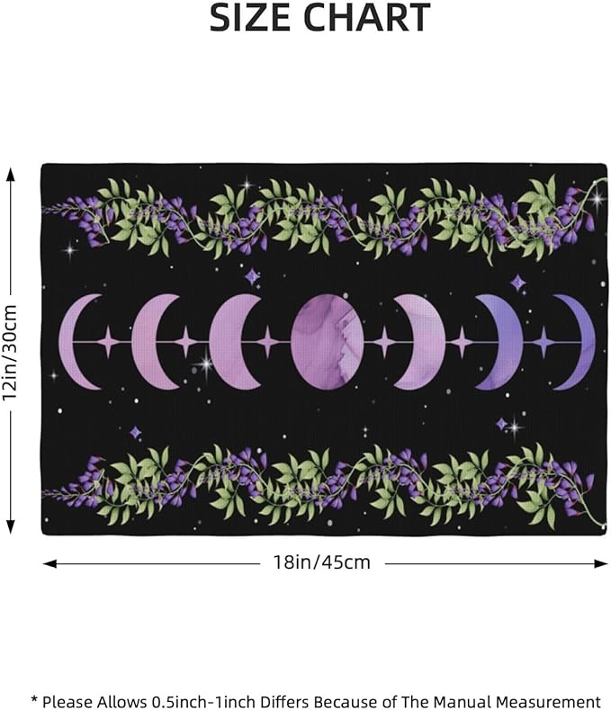 Boho Moon Flowers Placemats Set of 4,Natural Plant Moon Phase Moonlight Kitchen Party Event Table Decor,12x18 Inch,Purple 4 PCS, Style-11