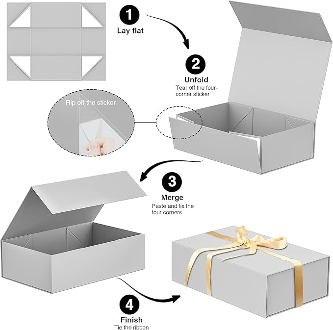 Luxury Large Gift Box 13.8"x9"x4.3" Storage Box Ribbon Magnetic Closure for Luxury Packaging Box for Mother's Day, Birthdays, Bridal Gifts,Weddings