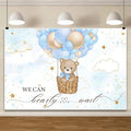 ChloropLastid We Can Bearly Wait Baby Backdrop Boy Bear Hot Air Balloon Baby Shower Photography Background Blue Balloons Clouds Stars Baby Party Cake Photo Decoration 7x5ft