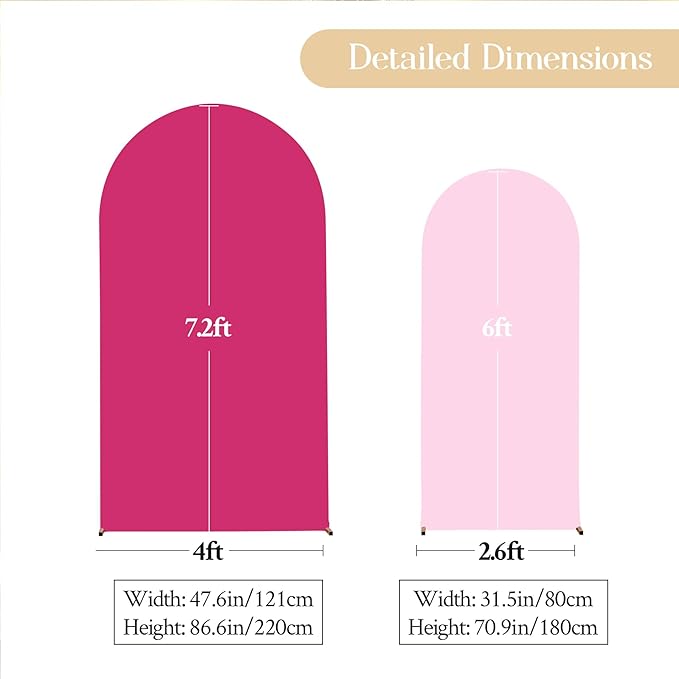 Pink Arch Backdrop Cover Set of 2 Hot Pink Arch Cover 7.2 and 6ft Wedding Arch Cover Stretchy Backdrop Bridal Baby Shower Birthday Party Arches Stand Covers Spandex