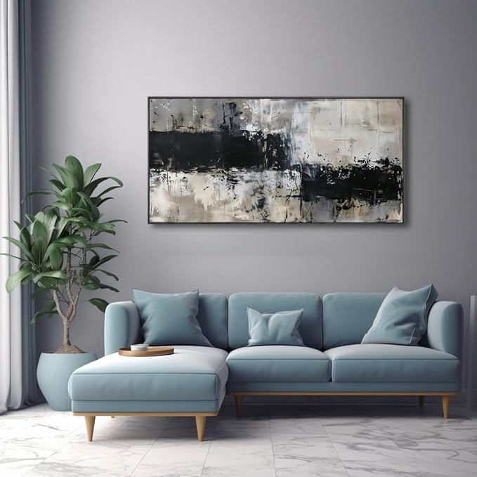Wall Art Abstract Canvas Painting Black Grey Wall Decor Modern Artwork for Living Room Bedroom Dining Room Home Office Decor Large Framed Ready to Hang 24"x48"