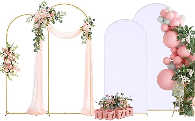Arch Backdrop Stand and Cover Set,6.6FT, 6FT Wedding Arch Frame,Balloon Arch Stand for Birthday Party, Graduation,Ceremony,Baby Shower Decorations