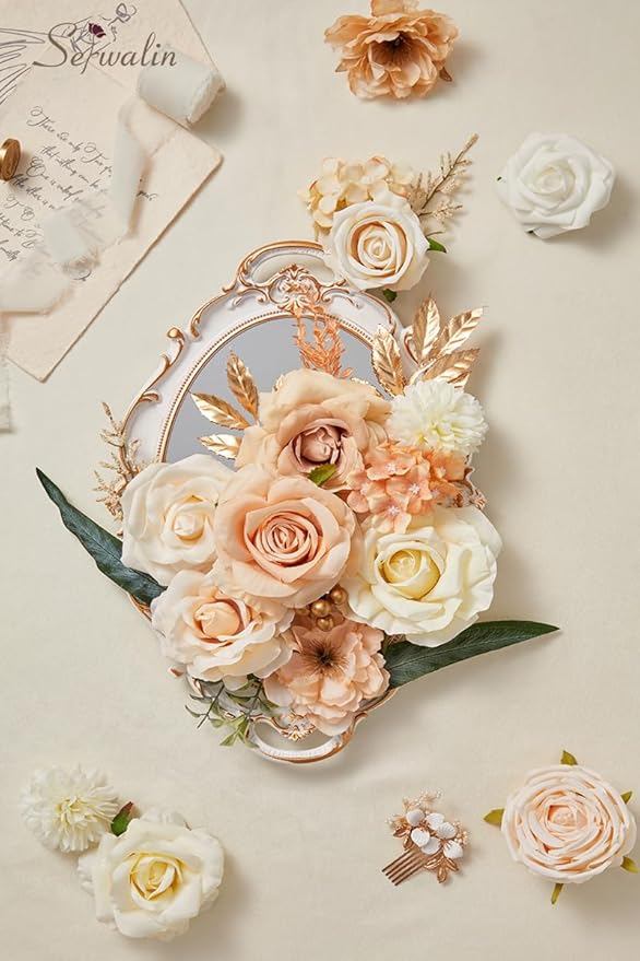 Serwalin Artificial Flowers Boho Champagne Flowers Fake Wedding Flowers Cake Flowers for DIY Wedding Bouquets Bridal Shower Centerpieces Floral Arrangements Party Decor