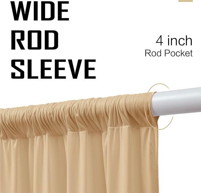 gogoparti 40ft x 12ft Beige Wrinkle-Free Backdrop Curtain for Wedding Parties, Thick Polyester 4 Panels 5x12ft for Wedding Birthday Baby Shower Halloween Photography Party Background