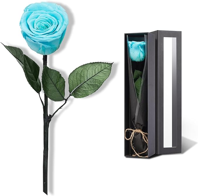 Sky Blue Flowers for Delivery Prime, Preserved Blue Roses Flower Gifts for Women, Real Roses Single Rose Gifts for Her, Mom Birthday Gifts from Daughter, Valentines Flowers