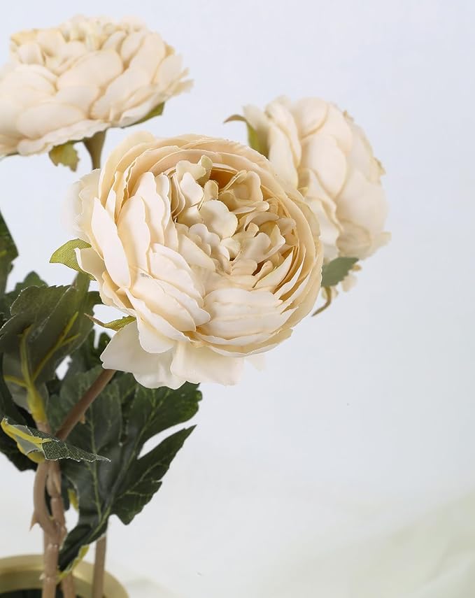 IPOPU 10pcs Beige Peonies Artificial Flowers Silk Peonies with Stems Real Look Fake Peony for Home Table Decorations Wedding Faux Flowers Arrangements
