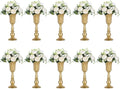 Nuptio Pcs of 10 Metal Trumpet Vase Elegant Wedding Centerpieces Vase for Party Decoration, 31.9cm/12.56" Tall Artificial Flower Arrangements for Anniversary Ceremony