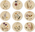 ANATTASOUL Coasters Set of 9 Vintage Flowers and Plants Pattern Colorful Wooden Coasters Bulk Round Housewarming Gift for New Home, 3.9" Decorative Coffee Table Protection for Farmhouse Bar Decor