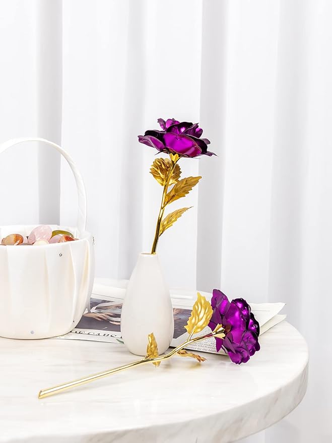 Christmas Flowers Gifts for Women, Mom Birthday Gifts for Christmas, Galaxy Glass Rose Forever Preserved Flowers Eternal Crystal Roses Xmas Gifts for Grandma Wife Sister Her Friends, Purple