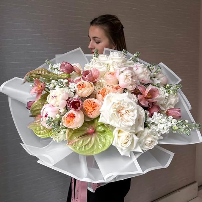 WRAPAHOLIC 20 Sheets Flower Wrapping Paper - 22.4 x 22.4 inch White Border Water-Resistant Floral Bouquet Wrapping Paper, Florist Supplies Packaging Paper for Wedding Birthday Gift DIY