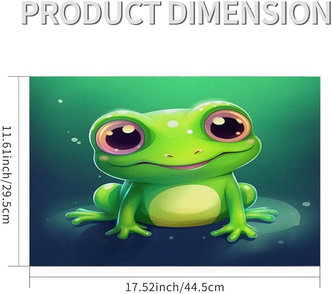 Frog Animal Green Placemats Set of 4 PVC Vinyl Non Slip Table Mats Waterproof Heat Resistant Place Mats Washable Wipeable Dining Table Mat for Kitchen Party Farmhouse Indoor Outdoor Decorative