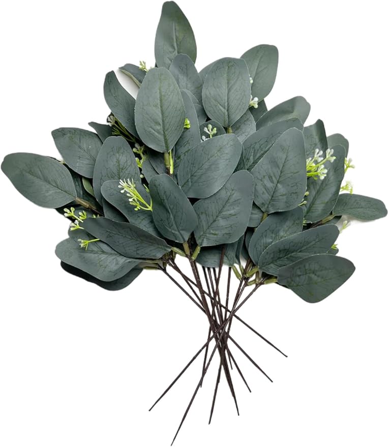 50pcs Eucalyptus Leaves Simulate Green Plants, Wedding Home Office Center Flower Decoration, DIY Vase Flower Arrangement, Stems, Leaves, Fruits (Eucalyptus Leaves with Fruits)
