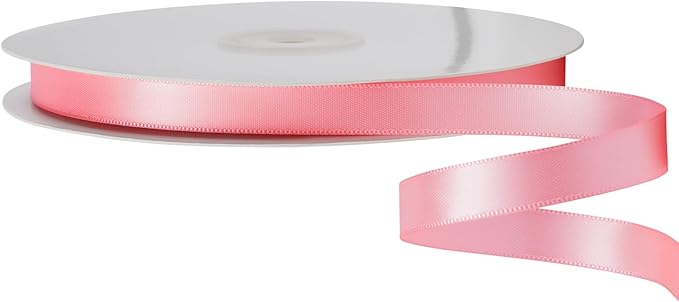 LIUYAXI Pink Double Faced Satin Ribbon, 1/4" X Continuous 50 Yards, Thin Ribbons Perfect for Gift Wrapping Wedding Invitation Card Hair Bows Tag Floral Arrangement DIY Craft