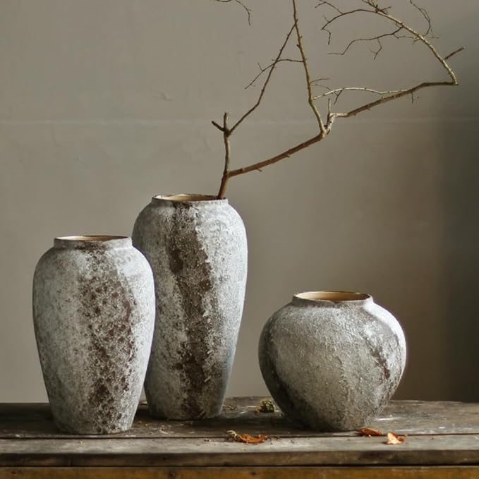 Denique Rustic Ceramic Tall Floor Vase, Vintage Farmhouse Decor, Large Terracotta Vases for Living Room Entryway Table Centerpiece Decor, Terracotta Pottery Clay(A-22cm)