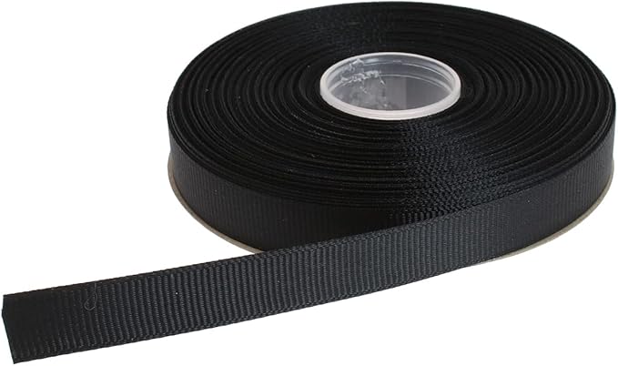 Solid Grosgrain Ribbon 25 Yard Each Roll 100% Polyester Woven Edge (1/2", Black)