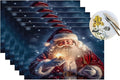 PVC Placemats Set of 6 Wipeable Table Mats Washable Heat Resistant Non Slip Vinyl Dining Table Mat for Kitchen Indoor Outdoor Patio Farmhouse Place Mats Lamp Christmas Santa Decorative