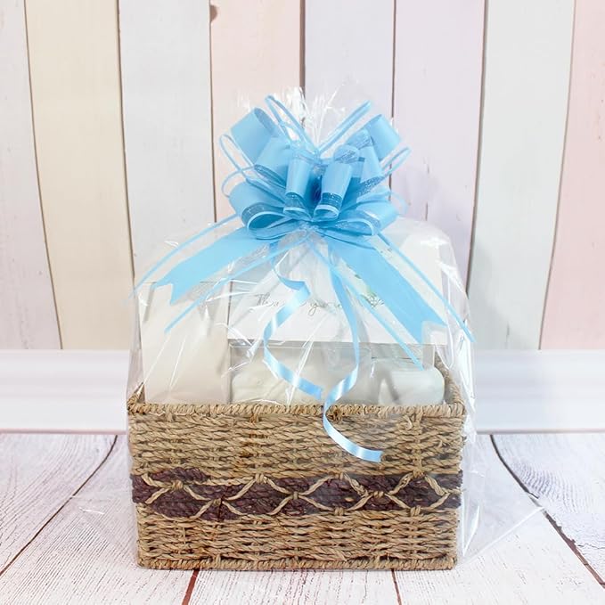 WEWILUCK Gift Wrap Bows Big, Blue Bow for Gift Baskets, Flower Bouquet, Paper, Pull Bows for Gift Wrapping, Gift Bag, Box, Baby Showers, Hanukkah(6 inches, 15PCS)
