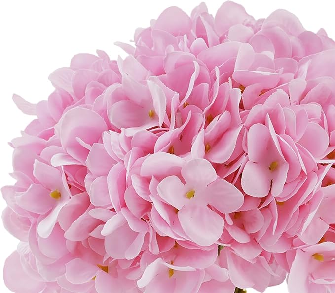 Artificial Hydrangea Flowers in Vase, Silk Floral Arrangement in Vase with Faux Water for Home Decor Indoor, Room Table (Pink)