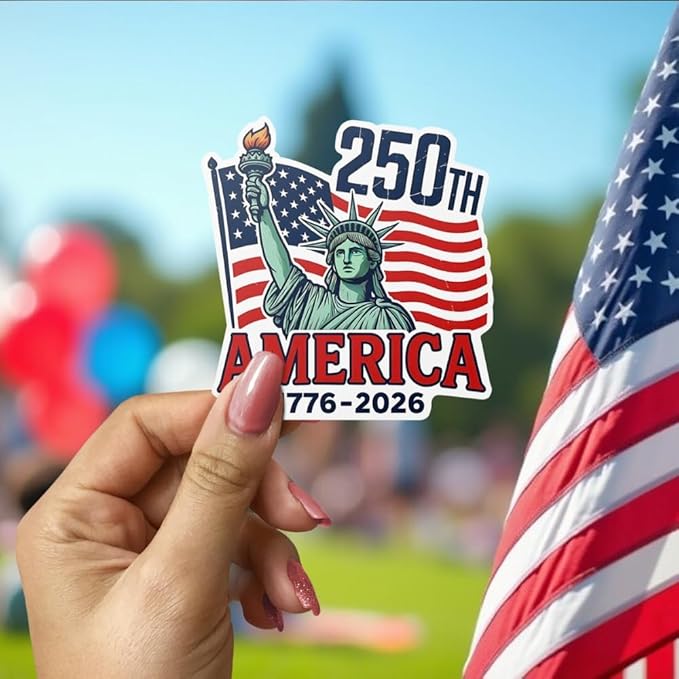 HANDICHI Design 5 Pack 2 Inch America 250th Anniversary Stickers (1776–2026), Patriotic Statue of Liberty & USA Flag Vinyl Decals