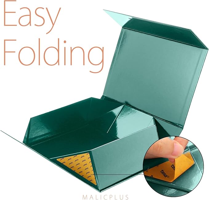 Christmas Large Gift Box with Lid 13.5x9x4.1 Inches, Green Groomsman Proposal Gift Box with Magnetic Closure for All Occasion (Glossy Green)