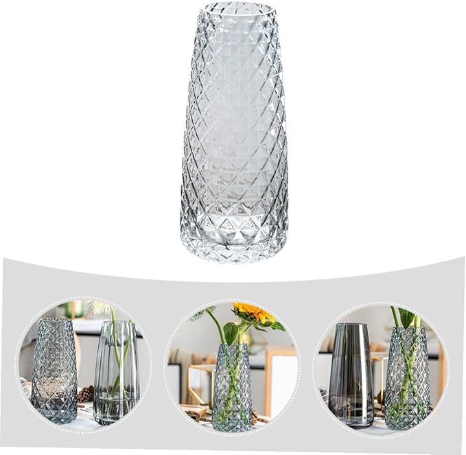 Square Glass Vase Smoky Transparent Hydroponic Plant Container for Indoor Outdoor Home Decor Simple Artistic Flower Arrangement Holder