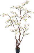 Artificial Magnolia Tree, 6.8FT Tall Fake Indoor Tree, Realistic Real Touch Leaves and Flowers Perfect for Indoor Decor, Living Room, Door, Office and Hotel Decor (White)