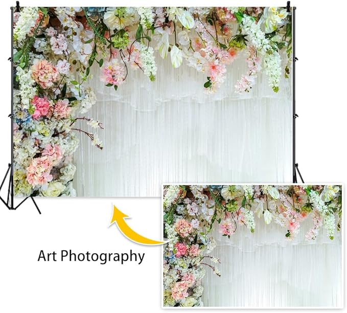 Leowefowa White Flower Wall Backdrop for Wedding Decor Romantic Pink Roses Floral Wall Photography Background for Wedding Birthday Party Banner Decorations Backdrop Photo Booth Props 6x4ft Vinyl