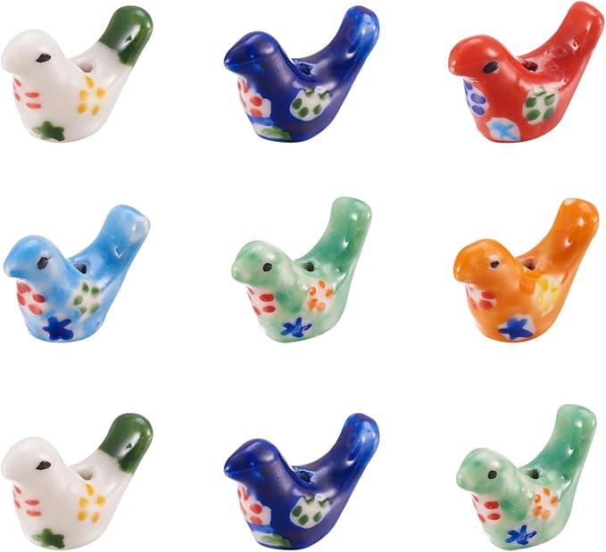 Beadthoven 10pcs Pigeon Ceramic Beads Handmade Flower Printed Porcelain Beads Floral Cute Bird Pigeon Animal Craft Spacers for DIY Jewelry Making Bracelets Earrings Keychain Lanyard Mixed Colors