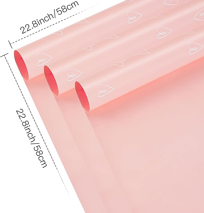 LeZakaa 20 Sheets Valentine Flower Wrapping Paper, Pink with White Heart Pattern Waterproof Floral Bouquet Paper, for Valentines, Mothers Day, Party, Romantic Birthday, Wedding, Anniversary