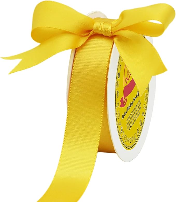 Double Face Maize Yellow Satin Ribbon 7/8 inch X 25 Yards Polyester Maize Yellow Ribbon for Gift Wrapping Very Suitable for Weddings Party Invitation Decorations and More