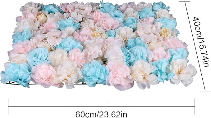 LOYALHEARTDY 12 Pack Artificial Flower Wall Panels 24" x 16" Blue & Pink Faux Hydrangea and Rose Artificial Flower Backdrop Panels for Wedding Party Event Flower Wall Decor