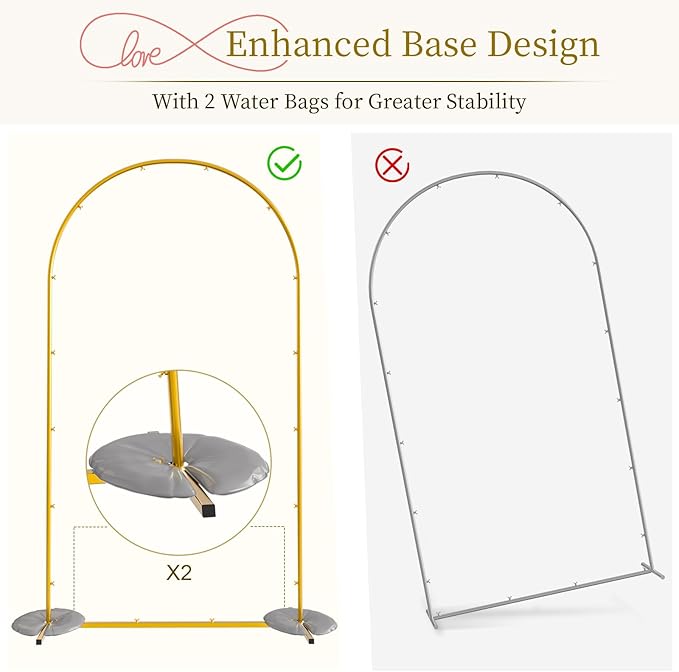 Snughome Arch Backdrop Stand, Set of 2 Metal Arch Stand (7.2FT+6FT), Gold Wedding Arch Frame for Party, Baby Shower, Holiday, Ideal for Balloon Flower