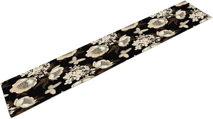 Watercolor Peony Table Runner, Modern Kitchen Dining Room Bohemian Floral Tabletop Decoration for Kitchen Cafe 13x90 Inch