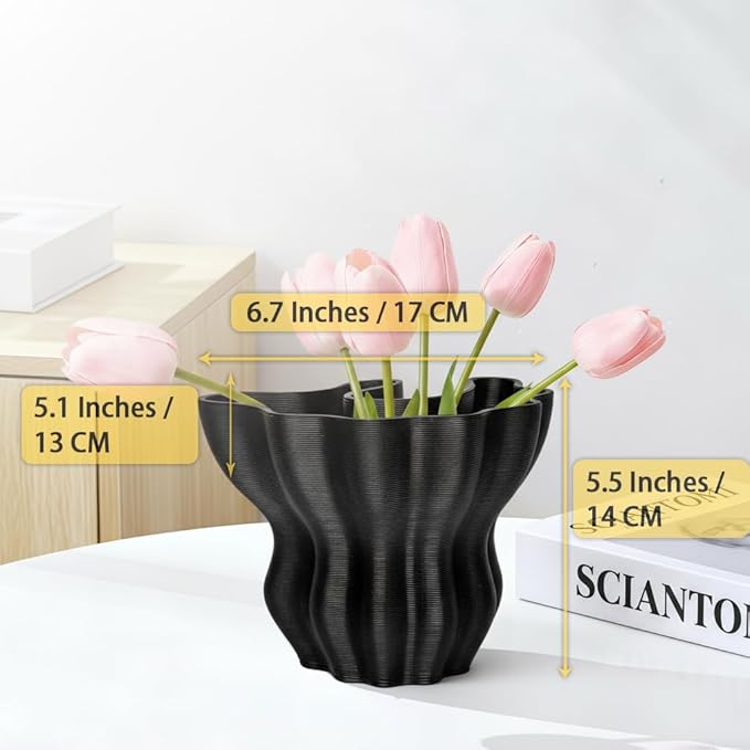 Contemporary Black Ceramic Vase, Abstract Irregular Shape Sculptural Accent for Home Decor, Modern Artistic Centerpiece for Coffee Table or Bookshelf