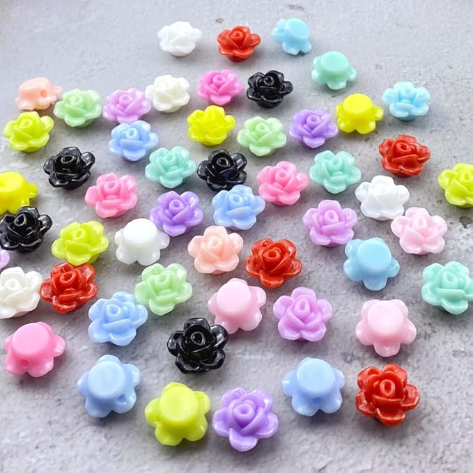 200pcs Acrylic Rose Flower Beads Candy Color Flat Back Spacer Beads Loose Pastel Colorful Decor for DIY Crafts Jewelry Making Bracelet Necklace Earrings(Violet)