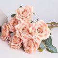 3.1"(8cm) Manta Rose Artificial Flower 7pcs Realistic Faux Silk Roses Fake Flowers Bouquets Arrangements Decor for Wedding Spring Mother's Day, Home Table Decorations, Light Pink Flower