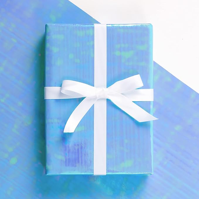 LeZakaa Blue Wrapping Paper Roll, Holographic Iridescent Wrapping Paper for Birthday, Valentine's, Mother's Day, Holiday, Large Roll, 30 inches x 32.8 Feet (92.9 sq.ft.)