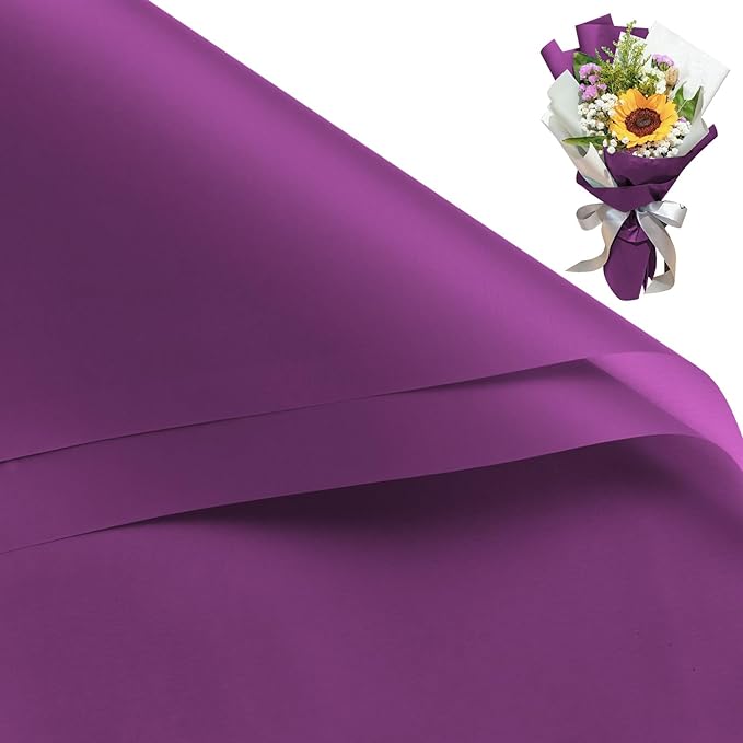 WRAPAHOLIC 20 Sheets Flower Wrapping Paper - 22.4 x 22.4 inch Pure Dark Purple Color Water-Resistant Floral Bouquet Wrapping Paper, Florist Supplies Packaging for Wedding Birthday Gift DIY