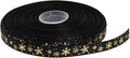 Gold Printing Snowflake Grosgrain Ribbon 25 Yard Each Roll 100% Polyester Woven Edge (3/8", Black)