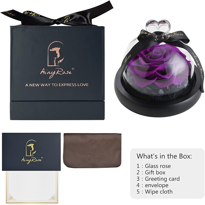 Rose Flower Birthday Gifts for Women Forever Preserved Real Rose in Glass Dome Gift Flower,Women Gifts Eternal Beautiful Heart Design for Her Valentines Day Mothers Day Christmas Anniversary Birthday