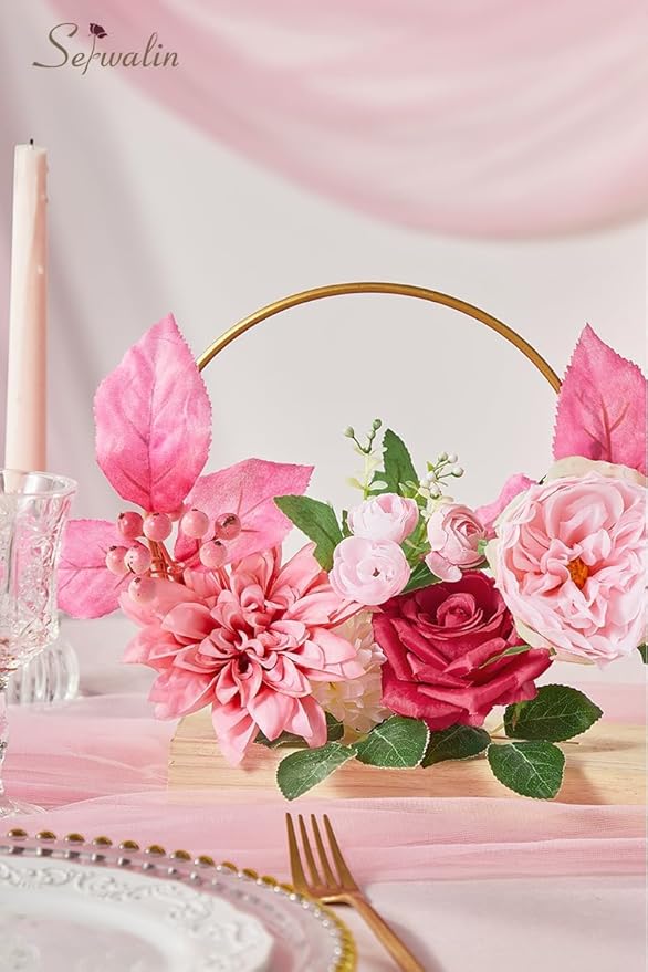 Serwalin 2Pcs Artificial Flowers Hot Pink Fake Flowers for Home Decor Silk Flowers for DIY Flowers for Decorations Table Centerpieces Cake Flowers Wedding Flowers Spring Flowers
