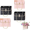 NADUSEP 4 PCS Flower Paper Gift Box, Wedding Bouquet Storage Bucket Florist Handbag with Metal Chain Flower Boxes Gift Wrap Bag for Bridal Shower Wedding Valentine's Day Mother's Day Birthday Festivals Party (Black Pink)