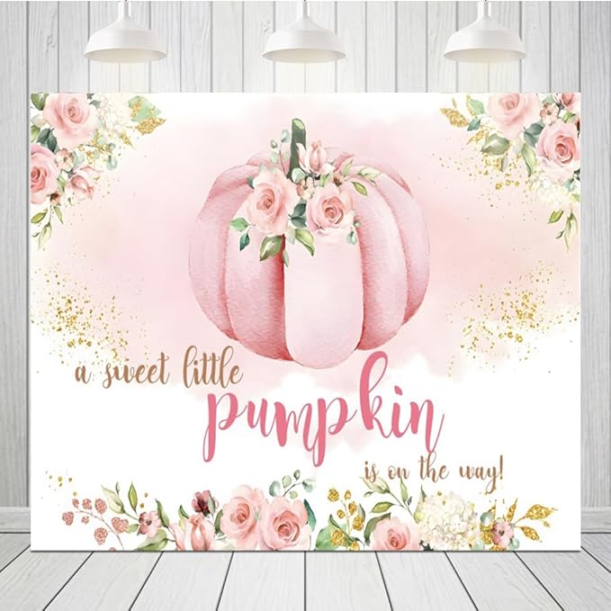 Pumpkin 1st Birthday Backdrop, Blush Pink Floral Pumpkin First Birthday Background, Girl First Birthday Party Cake Table Decoration Banner Photo Booth Props (10x8ft)