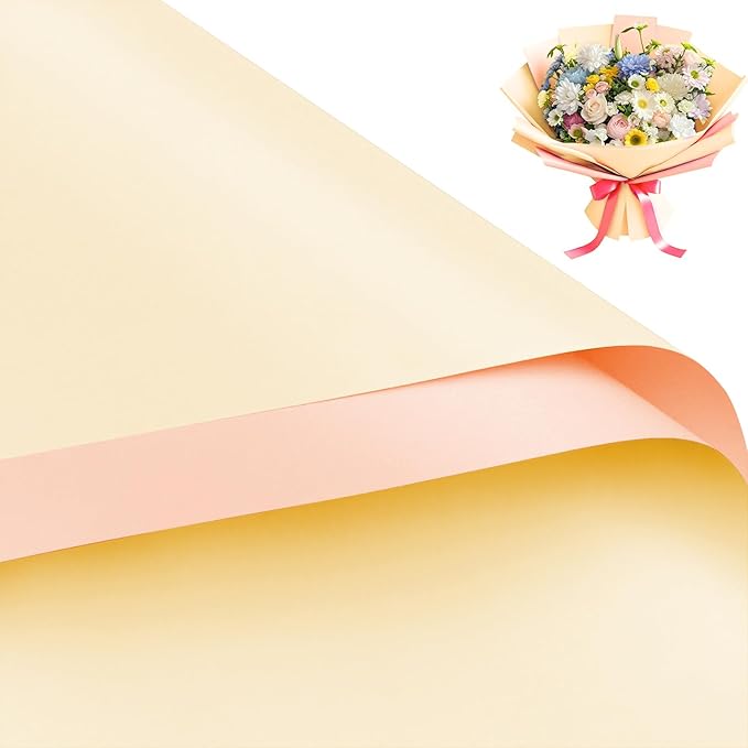 WRAPAHOLIC 20 Sheets Flower Wrapping Paper - 22.4 x 22.4 inch Cream Yellow Color Water-Resistant Floral Bouquet Wrapping Paper, Florist Supplies Packaging for Wedding Birthday Gift DIY