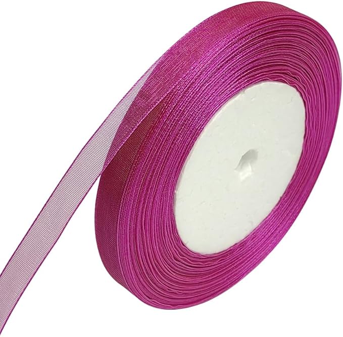 Chenkou Craft Solid Organza Ribbon 1 Roll 50 Yards Fuschia Craft Bow Party Decoration Packing Ribbons (Fuschia, 1/2"(12mm))