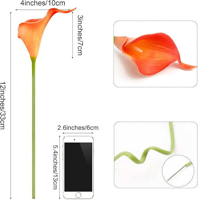 SITUMEIZI 24 PCS Artificial Calla Lily Fake Flowers Silk Flower Real Touch for Home Kitchen Decor Wedding Bouquet Office Decoration(Coral)