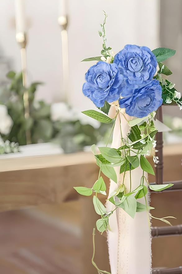 6Pcs Blue Ranunculus Artificial Flowers 19.7’’ Silk Ranunculus Flowers Realistic Faux Peonies for Wedding Bouquet Home Party Garden Outdoor Decoration(Blue)
