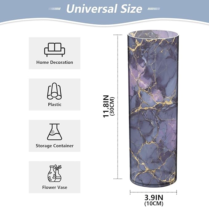 ALAZA Purple and Black Gilded Marble Flower Vases for Home Decor Kitchen Bedroom Living Room Bathroom Office Table Decorations